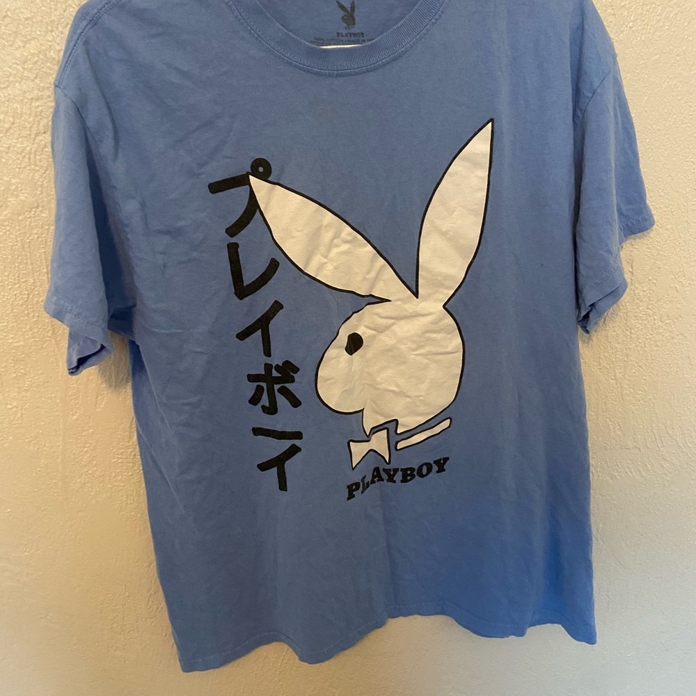 Playboy Blue Tee with Japanese Lettering